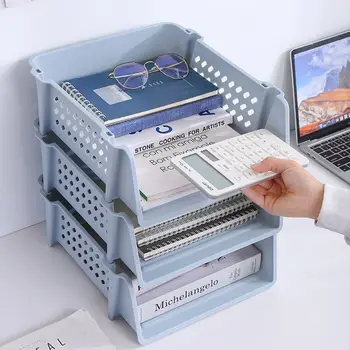 Кутия за файлове Настолен Органайзер за документи с формат А4 Штабелируемый Тава за съхранение на ценни книжа на ламиниран пластмаса за домашния Офис