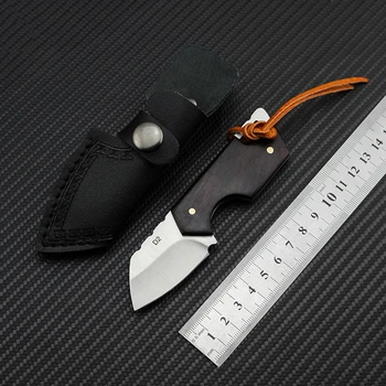 Кухненски нож Swayboo Outdoor D2 Steel с фиксирано острие от 60 HRC, черно черно дърво, дървена дръжка, вградени в Окачени ножове, Кожено въже