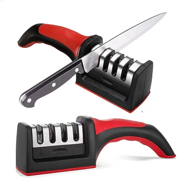Кухненски принадлежности за ръчно заточване на ножове 4 в 1, 4 етапа, богат на функции острилка за ножове от вольфрамовой стомана, керамичен камък с дръжка