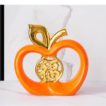 Късмет Ябълка Златна Скулптура На Кухи Изделия Талисман Украса На Масата Керамични Плодови Статуя Украшение Ябълка Фарфоровое Произведение На Изкуството