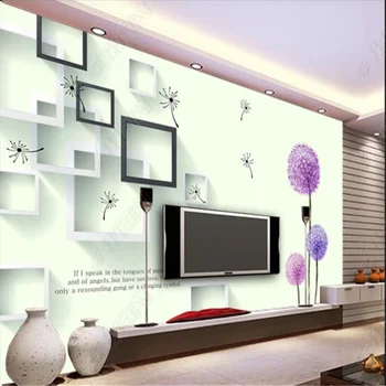 Лилави стенни тапети с цветя глухарче 3D за всекидневната, Романтична тапети за спалнята, на фона на телевизор, тапети за дома