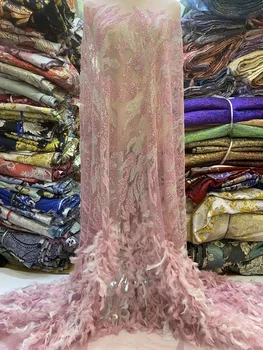 Луксозна 3D лейси кърпа 5 Ярда, Дубай лейси тъкани от тюл, ръчно изработени, расшитая пайети, Африканска Нигерийская плат за шиене