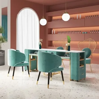 Маникюр маси Nordic Light luxury Slate, Професионален двоен маникюр, маса, мебели за салон за красота, Маникюр, маса, Комплект столове Z