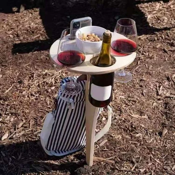 Маса за пикник, къмпинг, открит Дървена подвижна вино кафе, Вино багажник на плажната за косене на трева, Вино багажник за парти на открито