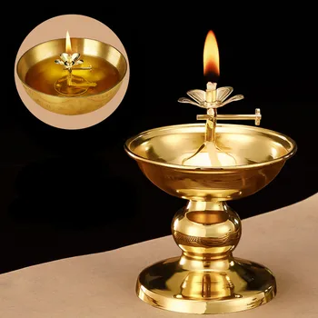 Маслена лампа в залата на Буда за украса на Буда, на притежателя на домакински маслена лампа, Сусамово масло, хранителни масла, дълги ярки лампи, будистки аксесоари