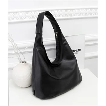 Мека чанта от изкуствена кожа, дамски чанти-месинджър голям капацитет, черни дамски чанти през рамо за жените, обикновен чанта с цип.