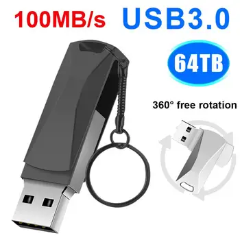 Метален USB устройство USB 3.0 Pendrive 128 GB Type C OTG 64 TB Landyard за ключове Cle Usb-стик за смартфон