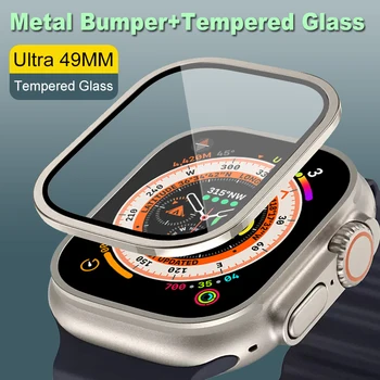 Метална броня + закалено стъкло за Apple Watch Ultra 2 49 мм HD-защитно фолио със защита от надраскване iWatch Ultra 49 мм