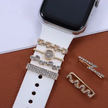 Метални медальони, Декоративни пръстен за каишка за Apple Watch, Диамантен украса, умни часовници, силиконов каучук, Аксесоари за гривна iwatch