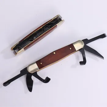 Многофункционален портативен сгъваем джобен нож 6 в 1 от дърво и стомана SK5, преносим подарък режещ инструмент за къмпинг, декориране на дома