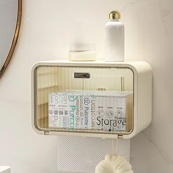 Многофункционален сачмен притежателя хартиени салфетки за баня, безплатни перфоратор, стенен шкаф за съхранение на тоалетна хартия, монтиран на стената кутия за съхранение