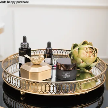 Модерен, скандинавски Кухи тава за съхранение на козметика, холна маса, Стъклена огледален тава за съхранение на десерти в хола