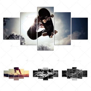Модерен юношеството скейтборд X-спортни плакати и щампи, 5 панели, картини, платно, живопис за домашен интериор дневна