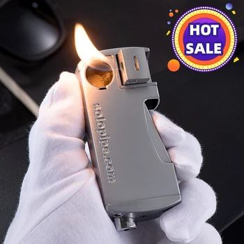 Модерна и иновативна запалка с наклонена пламък от странично натискане, запалка с открит пламък за мъже, който позволява да играете с новата играчка зажигалкой