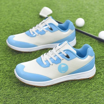 Модерни обувки за голф с променящите се цветове, унисекс, модни ежедневните дамски обувки за голф дантела, синя водоустойчива нескользящие мъжки спортни обувки