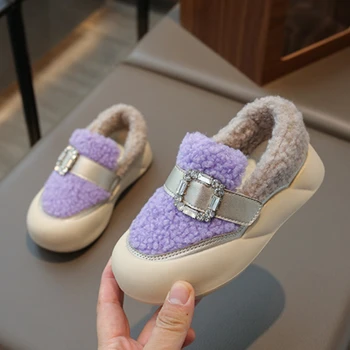 Модни детски памучен обувки, всекидневни, Детски плюшени маратонки с дебела подметка, Зимни универсална обувки Принцеси за момичета в Корейски стил