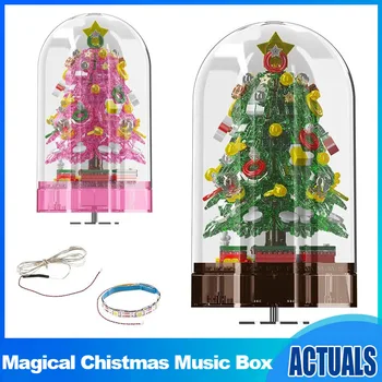 Мухъл King Christmas Tree Building Block Вълшебна Коледна Музикална Ковчег с Led Детайли Модел Коледната Украса на Подарък