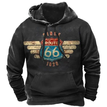 Мъжки hoody с качулка в стил ретро, мотоциклетът дрехи с 3D-принтом, пуловер Route 66, модни градинска дрехи, ежедневни яке, този