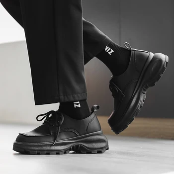 Мъжки oxfords ръчно изработени, черни кожени мъжки модел обувки с перфорации тип 