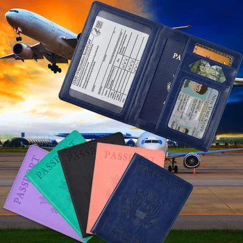 Мъжки джобен формат за паспорт от изкуствена кожа с карти дизайн, кратки портфейли с държач за паспорт, мъжки портфейл за монети, калъф за документи RFID