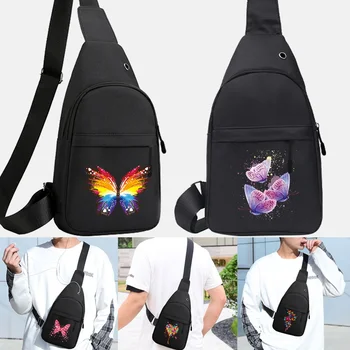 Мъжки И женски холщовые чанти на колан, мъжки чанти-прашка, чанта през рамо, спортна чанта през рамо, на гърдите, с принтом пеперуди, холщовая чанта-месинджър