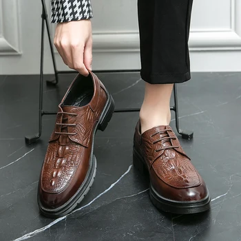 Мъжки качествена кожена обувки с шарките на алигатор, британски бизнес размера на 38-46, нескользящие мъжки обувки от мека кожа, от макрофайбера