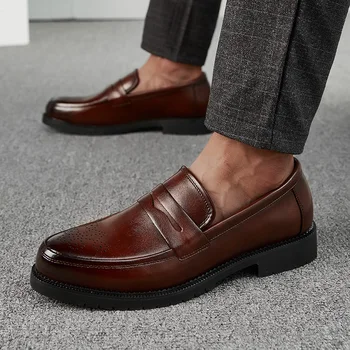 Мъжки Лоферы от висококачествена естествена кожа в британския стил Мъжки ежедневни обувки Удобни Слипоны за работа в офиса, Бизнес Лоферы за посещения на Официалната обувки