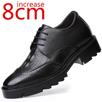Мъжки официалната кожени обувки, на новост, увеличена с 8 см Естествена кожа ръчно изработени, Бизнес и ежедневни кожени обувки за офиса, в асансьора