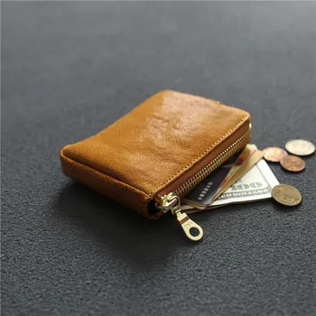 Мъжки портфейли с цип от естествена кожа SIKU, поставки за монети, малко по женски в чантата си, държач за карти