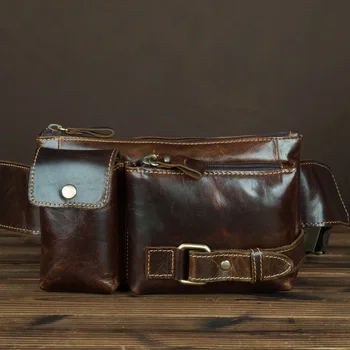 Мъжки поясная чанта от телешка кожа с масло и восък, ретро прашка, нагрудная чанта-месинджър чанта от естествена кожа, поясная чанта, чанта за колан