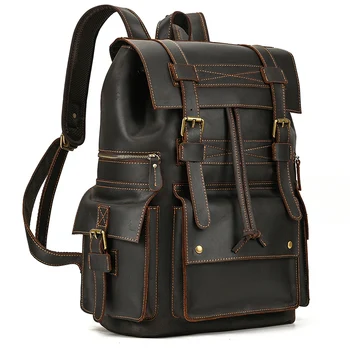 Мъжки пътен раница от естествена кожа с високо качество, Луксозен Кожен училище Раница Weekender Bagpack, Мъжка чанта за истински Мъже, 17-инчовата чанта за лаптоп