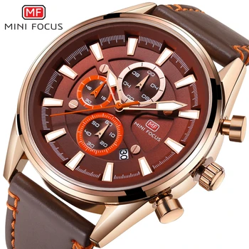Мъжки часовник MINI FOCUS От топового луксозна марка От естествена кожа, Хронограф, кварцов мъжки часовник, Многофункционален часовник с камък дисплей.