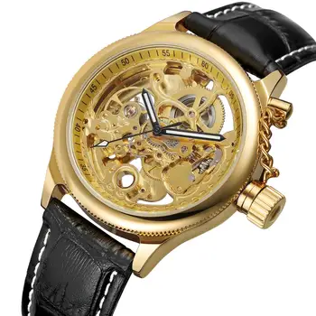Мъжки часовник От водеща марка за Луксозни златни Механични часовници с автоматично от мъжки часовници с резным циферблат във формата на скелет, бизнес и Ежедневни мъжки часовници