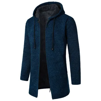 Мъжко палто със средна дължина, с качулка, плюшевое клетчатое палто с завязками, пуловер, топло обикновена якета, потници