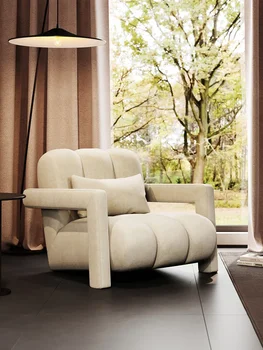 На един стол в кремовом стил, лек диван, Луксозна Балкон, спалня, стол за почивка, Хол, Минималистичное Бял стол