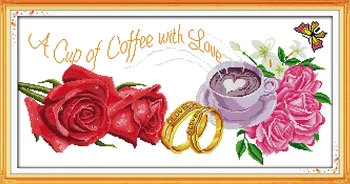 На чаша кафе с любов комплект за бродерия на кръстат бод rose Aida 18 брой 14ct 11ct принт бродерия САМ чанта за бродерия ръчна изработка
