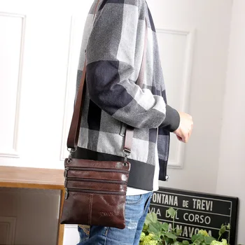 Неговата мъжка бизнес чанта от естествена кожа, кожена чанта през рамо, наклонена чанта през рамо, кожена мъжка чанта
