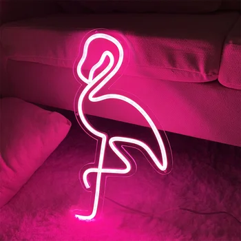 Неонова реклама с Flamingo със светодиоди във формата на животни, декорация за дома спални, игри стая, Декорация на стените в помещението, монтиран на стената USB-неонова лампа Flamingo