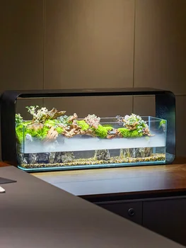 Нов интелигентен аквариум за риби В хола, малък резервоар, за да видите пейзажа, декорация на входа, резервоар за вечен живот