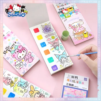 Нов Стационарен Sanrio Hellokitty Kuromi My Melody Комплект Бележник За Акварельной Живопис Sanrio, Подаръци, Детска Книжка За Рисуване Пигментной Дръжка