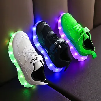 Нова детски обувки за момчета и момичета с led осветление, Модерни спортни ежедневни обувки за малки деца с USB-зарядно устройство, размерът на 25-34