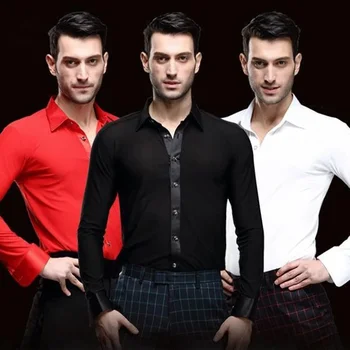 Нова мъжки бели денс риза Местонахождение представа Модерна бальная салса Танго Самба испанци топ на мъжки ризи танцови облекла за момчета