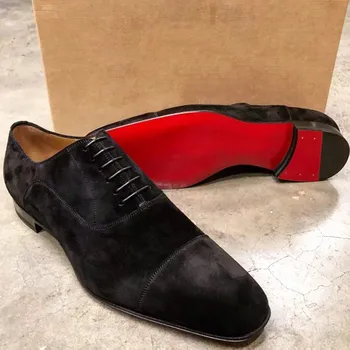 Нова мъжки Обувки С червена Подметка, Черни Обувки-Дерби От Флока, Дишаща Мъжки Обувки Ръчно изработени от дантела, Безплатна Доставка, Chaussures Pour Hommes