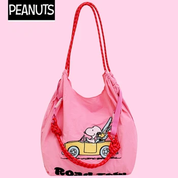 Нова чанта Snoopy Ballchain Kawaii С бродерия на съвсем малък по Рамото За Анимационни Момичета с Голям Капацитет, Чанта През Рамо, Скъпа Чанта За Пазаруване