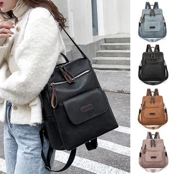 Нова чанта през рамо, с модерна дамска чанта с голям капацитет, просто обикновен раница с цип, ретро чанта за пътуване