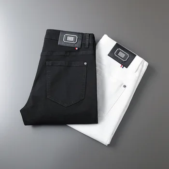 Нови есенно-зимни черни мъжки дънки, модни прости прави панталони, тънки стрейчевые тенденция памучни ежедневните бизнес дънкови панталони