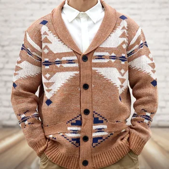 Новият есенно-зимен ретро жаккардовый пуловер, вязаный пуловер, Мъжки модерен жилетка, мъжки ежедневното универсално вълна палто от плат