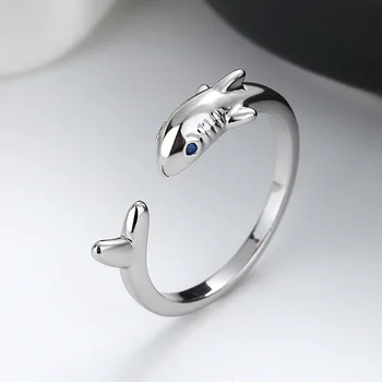 Новост 2023 г., с Индивидуален сребърен пръстен с Акули, Отворено Унисекс пръстен в стил Хип-хоп, Пънк, Банкет Украса Бижута, Аксесоари, Подаръци