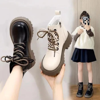 Обувки Martin за момичета; Новост 2023 г.; Къси ботуши Принцеса За Малки момичета; Детски Кожени обувки на среден размер, а Есенно-зимните Памучни Обувки; Childr