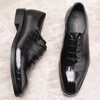 Обувки-Oxfords Мъжки От Естествена Телешка Кожа, С Крокодиловым Модел, Модел Обувки Мъжки Черни, Кафяви Бизнес Сватбени Мъжки Обувки дантела